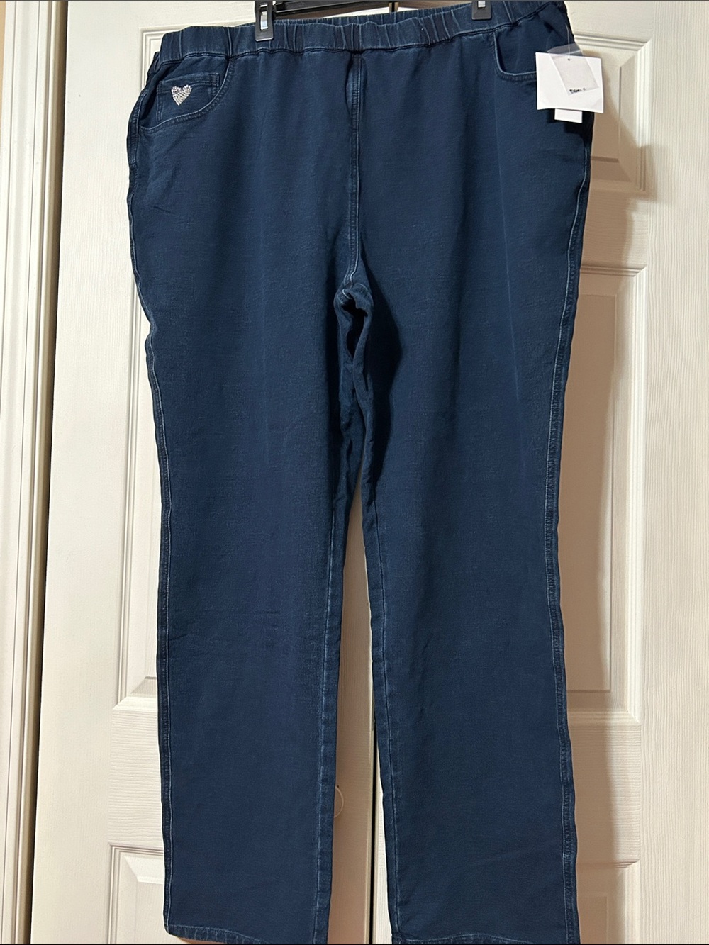 Dream Jeanne’s sz 3X Tall - Navy Pull-On Stretch Pants with Heart Accent
